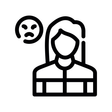 üzgün kadın yüz çizgisi ikon vektör çizimi