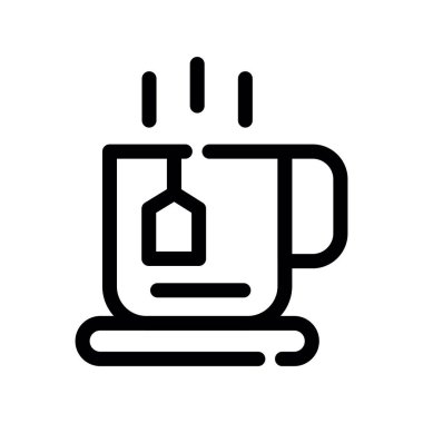 Sıcak kahve fincanı ikonu. Beyaz arkaplanda izole edilmiş web için ana hatlı sıcak kahve vektörü simgesi