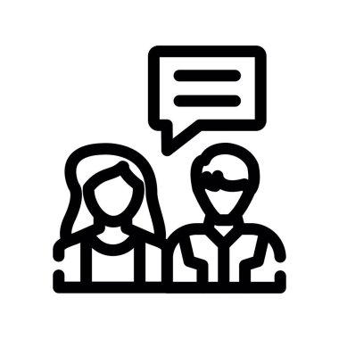 Konuşma baloncukları olan insanlar ikon vektör taslağı çizimi