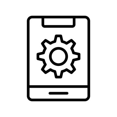 Akıllı telefon ayarları çizgi simgesi vektörü. Mobil servis taslağı. kontur siyah sembol illüstrasyonu