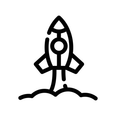 Roket fırlatma ikonu. Beyaz arkaplanda izole edilmiş web tasarımı için Roket fırlatma vektör simgesi taslağı