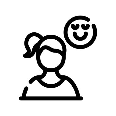 Mutlu kadın ikonu. Beyaz arkaplanda izole edilmiş web tasarımı için kadın kişi vektör simgesi