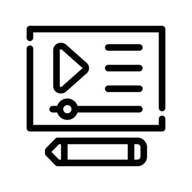 Video kamera simgesi. Beyaz arkaplanda izole edilmiş web tasarımı için video kamera vektör simgesi taslağı