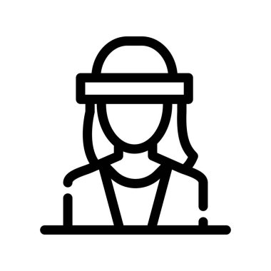 Kulaklık takan kadın. vektör çizgisi çizimi