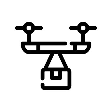 İHA simgesi vektörü beyaz arkaplanda izole edildi, İHA işareti, ince çizgi sembolleri. Çizgi biçiminde doğrusal sembol