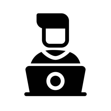 Kişi silueti simgesi olan dizüstü bilgisayar, vektör illüstrasyonu