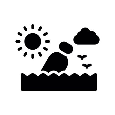 Güneş ve bulutların güneşteki ikon çizimi