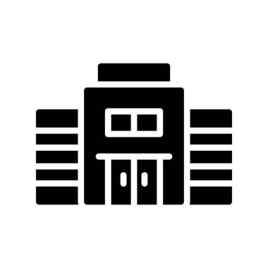 Bir binanın siyah beyaz simgesinin vektör çizimi