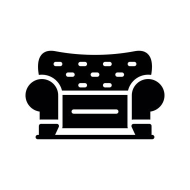 kanepe simgesi vektörü beyaz arkaplanda izole, koltuk şeffaf işareti, siyah semboller, doğrusal logo tasarımı siyah stilde