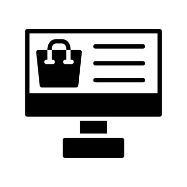 Alışveriş arabası simgesi olan dizüstü bilgisayar, basit vektör illüstrasyonu