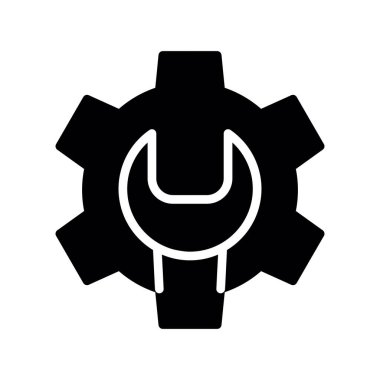 dişli vektör simgesi. biçim düz sembol, siyah renk, yuvarlak açılar, beyaz arkaplan