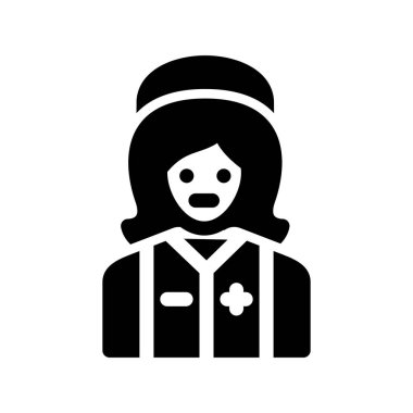 Kadın hemşire ikonu. Web tasarımı için hemşire vektör sembolünün basit bir çizimi