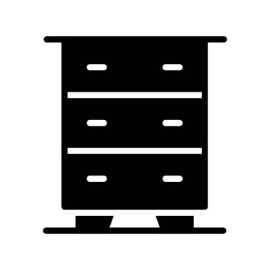 Çekmece vektör simgesi sandığı. Beyaz arka planda siyah vektör logosu çizimi. Modern web ve uygulama için izole edilmiş siyah illüstrasyon.