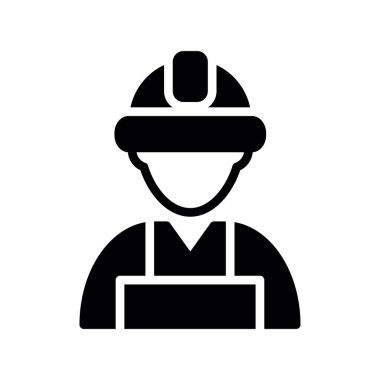 Mühendis ikon vektörü erkek profil avatarı miğferi ve kaskı düz renkli resim çizimi.