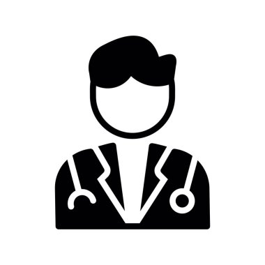 Erkek doktor ikonu. Beyaz arkaplanda izole edilmiş web tasarımı için doktor vektör simgesinin basit bir gösterimi.