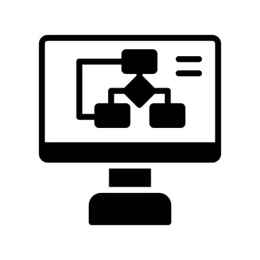 Masaüstü simgesi olan bilgisayar monitörü, beyaz arkaplanda izole edilmiş vektör illüstrasyonu