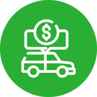 Araba satışı ikonu yuvarladı. Vektör illüstrasyon biçimi düz ikonik sembol, eko eko yeşil renk.