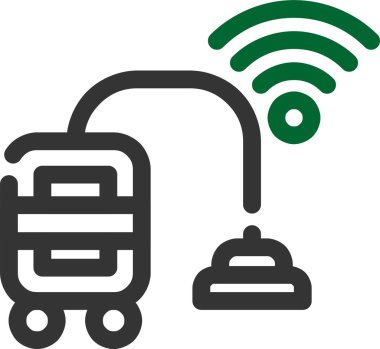 Kablosuz ağ yönlendirici simgesi. Vektör illüstrasyon biçimi yuvarlak açılı, gri arkaplan, yeşil ve mavi renkli düz ikonik semboldür..