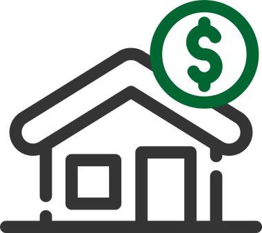 Banka binası vektör simgesi. biçim iki renkli düz sembol, yeşil ve gri renkler, yuvarlak açılar, beyaz arkaplan