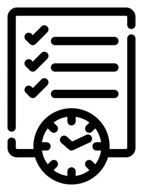 Saat simgesiyle kontrol listesi. Beyaz arkaplanda izole edilmiş web tasarımı için kontrol listesi vektör illüstrasyonunun basit tasarımı