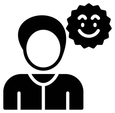 Gülümseyen bir adam, mutlu bir gülümseme ve bir ikon