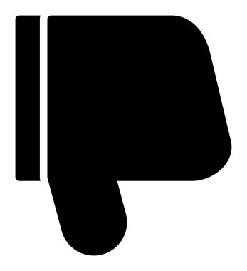 başparmak aşağı simgesi. Vektör biçimi yuvarlak açılı düz ikonik semboldür, siyah renk, gri arkaplan.