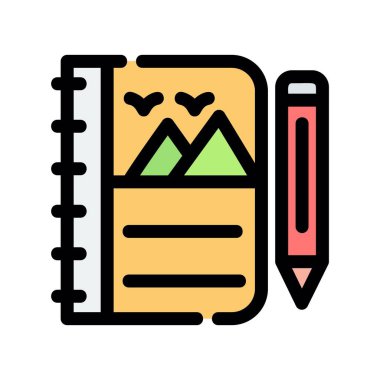 vektör illüstrasyon simgesi, kalem, kağıt ve kalem, açık not defteri, yazı, kağıt sayfası