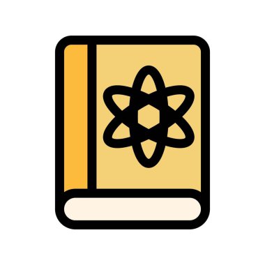 Atom ikonlu kitap. Kitap vektörü simgesi renk düz izole kitap özeti