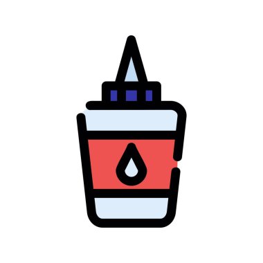 Beyaz zemin üzerinde ana hatları doldurulmuş teneke kutu ve motor yağı simgesi var. Petrol galonu. Yağ değiştirme ve onarım servisi. vektör işareti