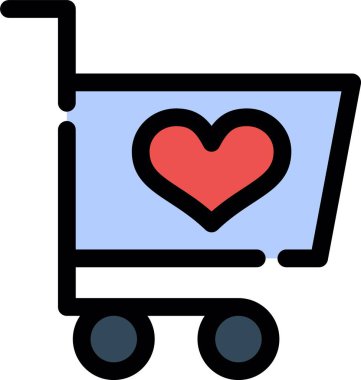 Aşk kalp alışveriş ikonu düz stil