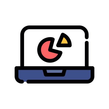 Grafik ikonlu laptop. Vektör. grafik ve veri analizi. izole edilmiş sınır sembolü çizimi