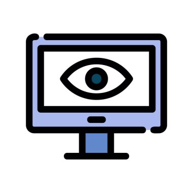 Göz simgesi vektörlü dizüstü bilgisayar. Göz işareti olan bilgisayar bilgisayarı. renk sembolü çizimi