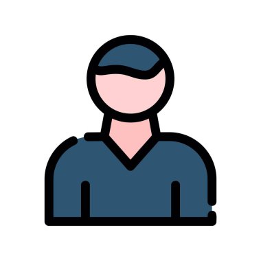 Sakal ikonlu Avatar Adam. Gözlük vektör simgesi takan ana hatlı adam beyaz üzerine izole edilmiş düz renk konturu