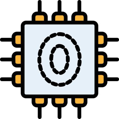 cpu işlemci simgesi renk ana hatları vektörü