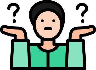 Beyaz arkaplandaki bir adamın soru işareti, illüstrasyon, vektör.