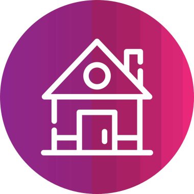 Beyaz arka planda kalp ikonu olan beyaz bir ev. ev sembolü. Ev, aşk, gayrimenkul ve emlak. Pembe daire düğmesi. vektör illüstrasyonu