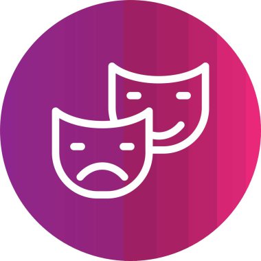 Renkli komedi teatral maske simgesi beyaz arkaplanda izole edildi. Renkli daire dinamik düğmesi. vektör illüstrasyonu