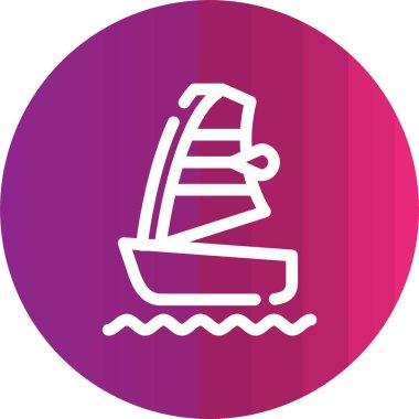 Mor çizgili yat ya da yelkenli yat ikonu beyaz arka planda izole edilmiş. Deniz yolculuğuyla yelkenli. vektör illüstrasyonu