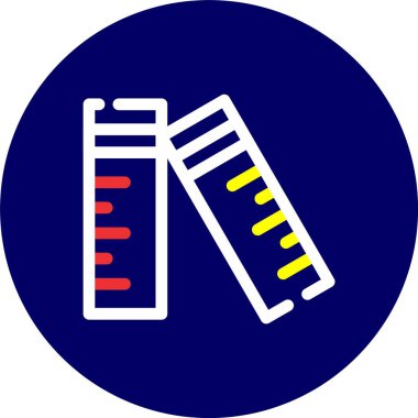 Test Tüpleri vektör simgesi. Stil iki renkli düz yuvarlak sembol, mavi ve gri renkler, yuvarlak açıları, beyaz arka plan.