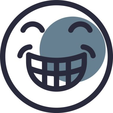 Mutlu gülümseme ikonu. Vektör çizimi. Beyaz arkaplanda mavi simge izole edildi