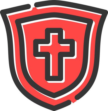 Beyaz zemin üzerinde bir kalkan, illüstrasyon, vektör ile Hıristiyan haçı.