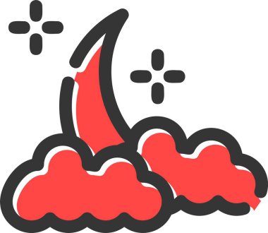 Bulutlu Gece Simgesi, Basit Web Vektörü İllüstrasyonu