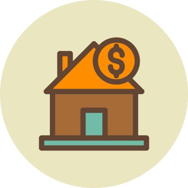 Dolar işareti simgesi olan ev. Web için dolar sembolü vektör simgesi olan evin özet çizimi