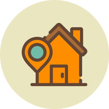 Harita simgesi olan bir ev. düz renk tasarımı.