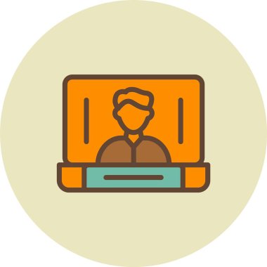 Dizüstü bilgisayar simgesi olan adam. Vektör çizim