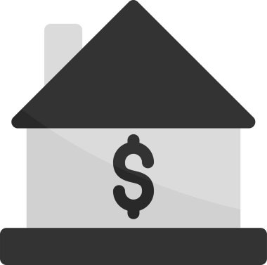 house dollar vektör simgesi. Düz vektör biçimi, beyaz arkaplan üzerinde gri bir simgedir..