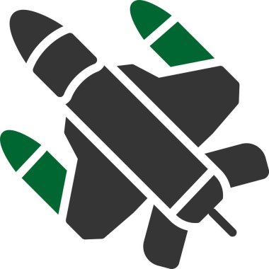 Roket fırlatma simgesi. vektör biçimi iki renkli ikonik sembol, yuvarlak açılar, yeşil ve gri renkler, beyaz arkaplan.