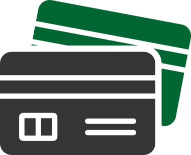 Kredi kartı vektör simgesi. biçim iki renkli düz sembol, yeşil ve gri renkler, yuvarlak açılar, beyaz arkaplan.