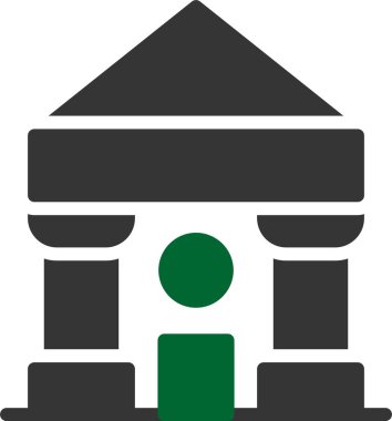 Banka Binası vektör simgesi. Tarzıdır düz sembolü, eko yeşil renkli, yuvarlak açılar, beyaz arka plan