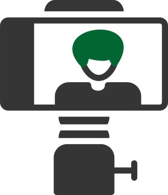 Çağrı merkezi operatör simgesi. Vektör illüstrasyon biçimi yuvarlak sembollü, gri ve gri renkli, beyaz arkaplan.